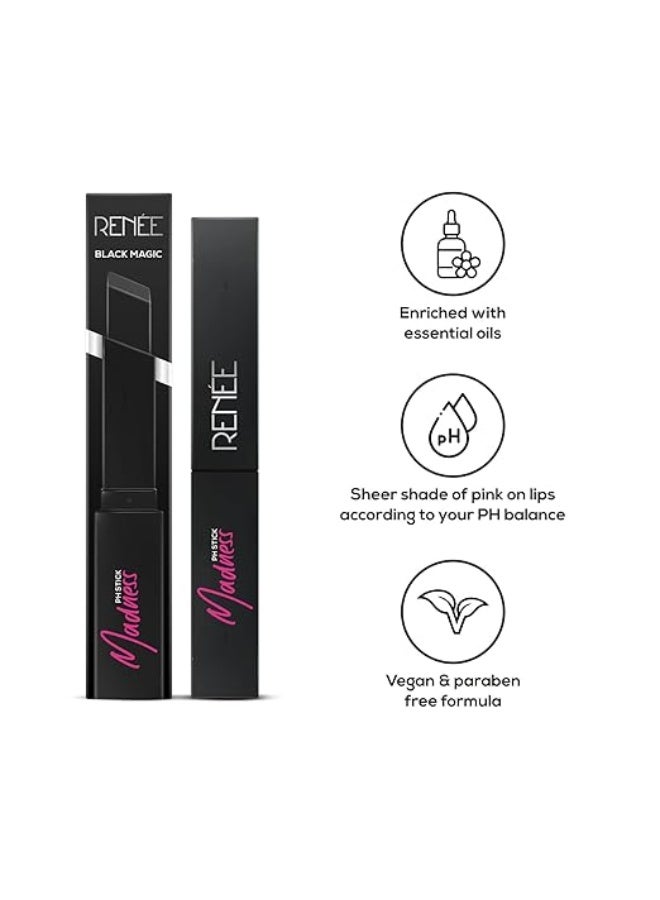 RENEE Madness Ph Lipstick 3gm - Black Lipstick With Glossy Pink Payoff and RENEE Midnight Kohl Pencil - Smudgeproof and Waterproof Kajal - 1.5Gm - Image 2